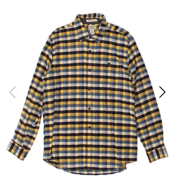 LL Bean Blue and Yellow Plaid Cotton Flannel Slightly Fitted Shirt-M - Picture 1 of 7